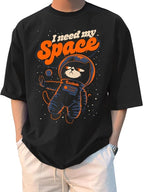 Half Sleeve Oversized Cottonblend Round Neck Drop Shoulder Printed Men's T-Shirt (Color Black)