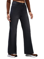 Amazon Brand - INKAST Women High Rise Wide Leg Full Length Cotton Poly Lycra Jeans