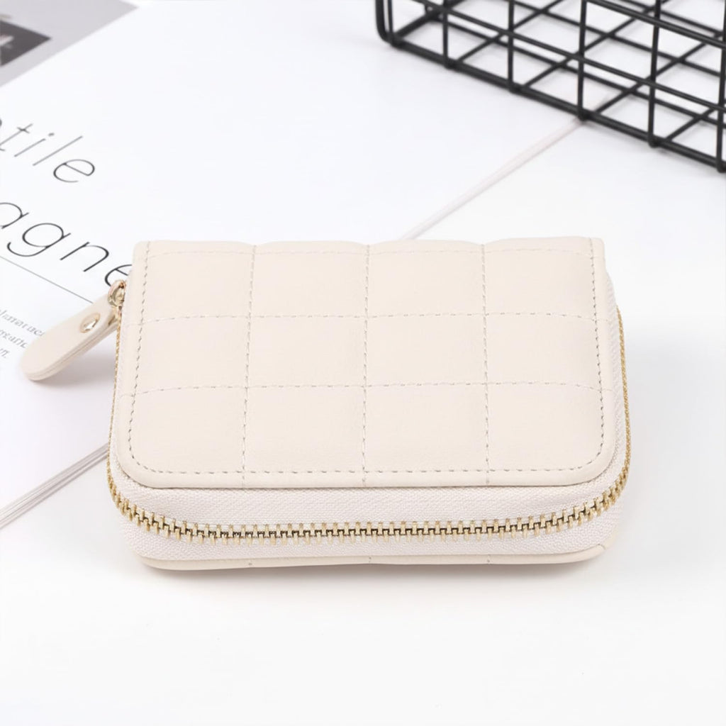 Wallet for Women, White - Checked Pattern