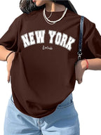 alf Sleeve Cottonblend Oversized Tshirt for Women, Round Neck Longline Printed Drop Shoulder Baggie T-Shirt (Color Brown)
