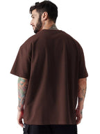 Casual Half Sleeve Cottonblend Printed Round Neck Drop Shoulder Oversized Tshirt for Man (Color Brown)