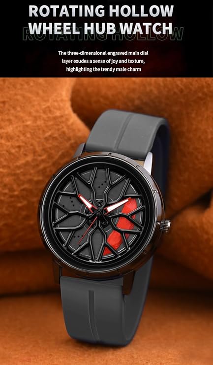 Shocknshop RevolveX Rotating Hollow Wheel Hub Creative Fashion Analog Silicone Magnetic Strap Wrist Watch for Men Boys -WCH368