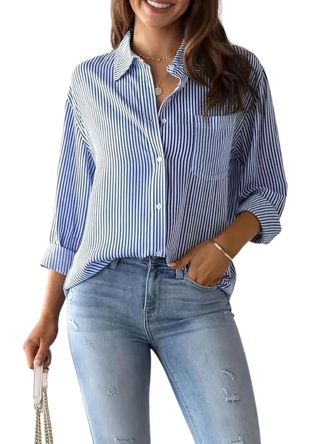 Women's  Poly Cotton Shirt with Long Sleeve Mandarin Neck Standard Length and Button Down Closure Type