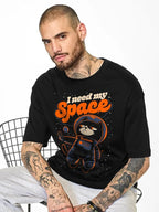 Half Sleeve Oversized Cottonblend Round Neck Drop Shoulder Printed Men's T-Shirt (Color Black)