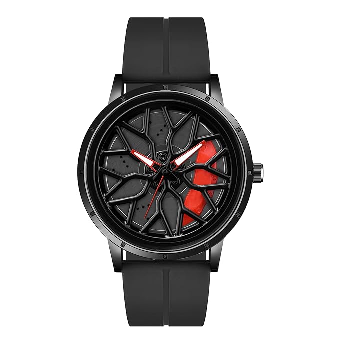 Shocknshop RevolveX Rotating Hollow Wheel Hub Creative Fashion Analog Silicone Magnetic Strap Wrist Watch for Men Boys -WCH368