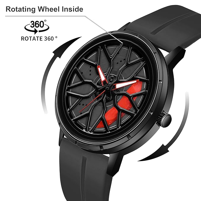 Shocknshop RevolveX Rotating Hollow Wheel Hub Creative Fashion Analog Silicone Magnetic Strap Wrist Watch for Men Boys -WCH368