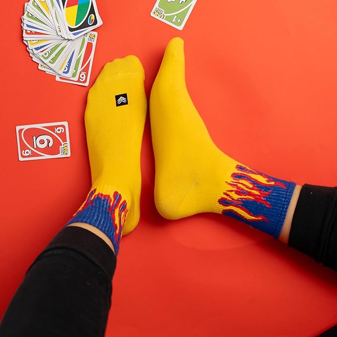 7 Pairs Pure Premium Cotton Socks Men & Women Calf Length Crew Flame Pattern Vibrant Colors, Full Length Comfort Stretchable Free Size Anti Odur Sweat Free Anti Slip