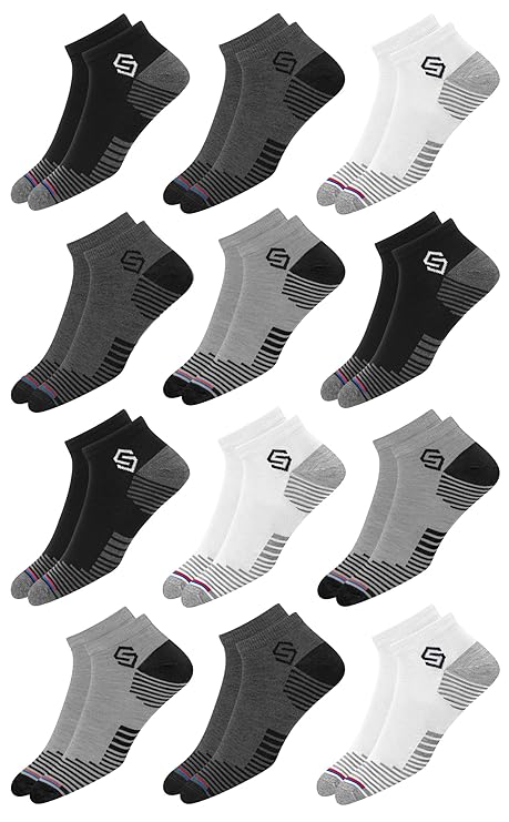 SWAGR 12 Pairs Sports Cotton Ankle Length Socks for Men, Pack of 12., Assorted